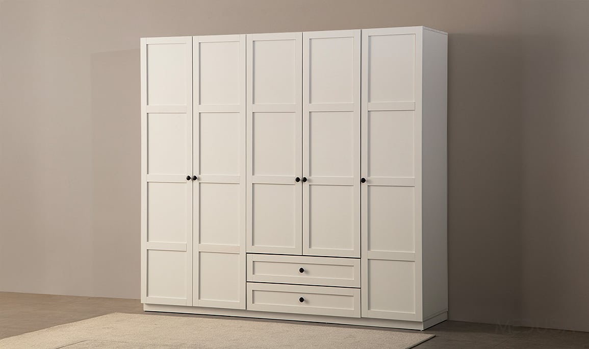 Medusa Home Mobilya - Nova Beyaz 5 Kapılı Gardırop
