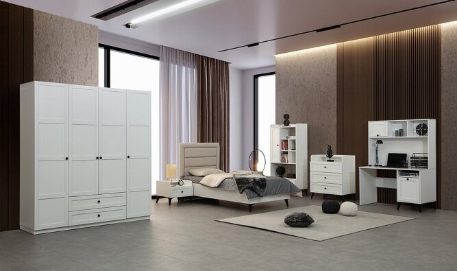 Medusa Home Mobilya - Nova Beyaz Genç Odası - Genç Odası Takımları
