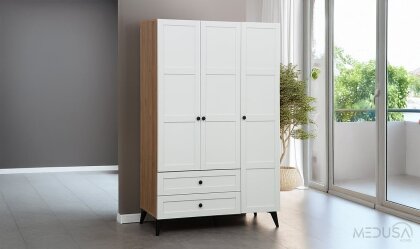 Medusa Home - Nova Ceviz & Beyaz 3 Kapılı Gardırop Medusa Home - Nova Ceviz & Beyaz 3 Kapılı Gardırop