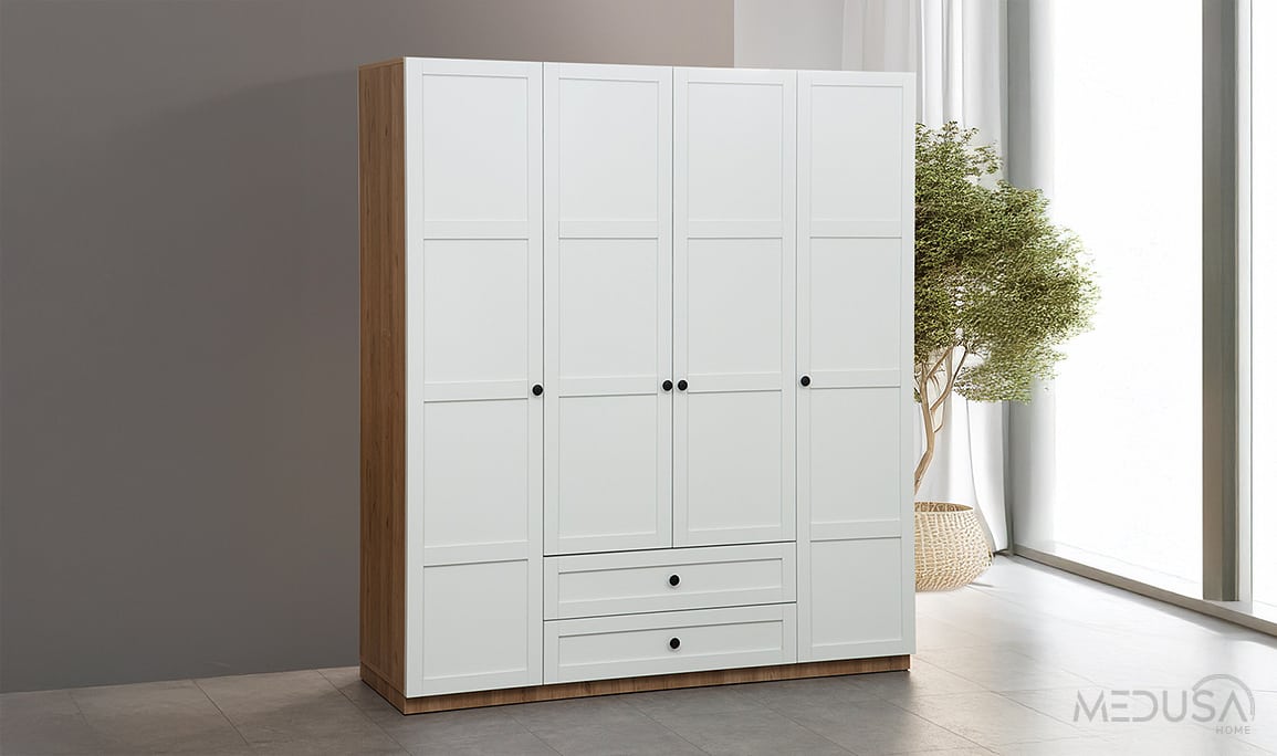 Medusa Home Mobilya - Nova Ceviz & Beyaz 4 Kapılı Gardırop