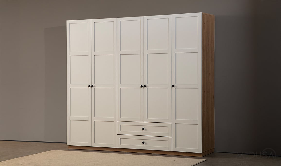 Medusa Home Mobilya - Nova Ceviz & Beyaz 5 Kapılı Gardırop