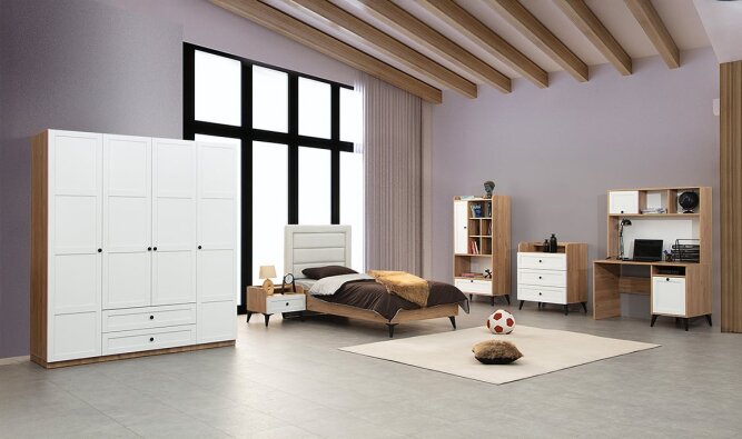 Medusa Home Mobilya - Nova Ceviz & Beyaz Genç Odası - Genç Odası Takımları