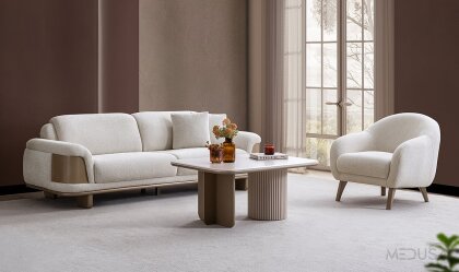 Medusa Home Mobilya - Novera New Beyaz Üçlü Koltuk