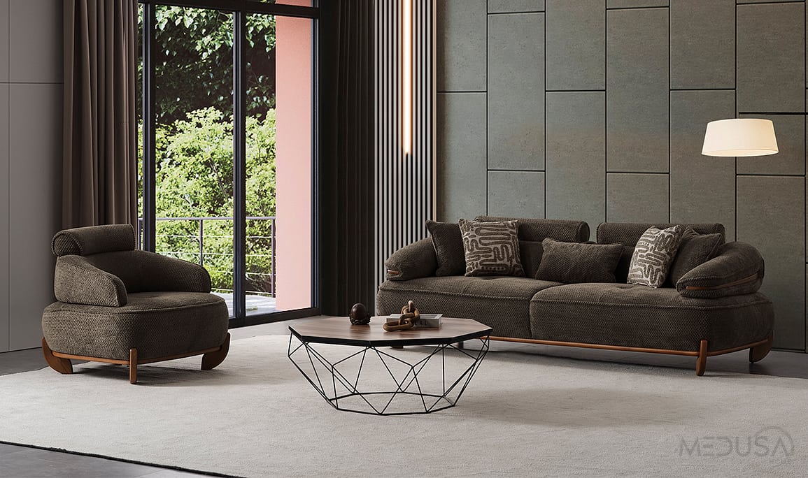 Medusa Home Mobilya - Olivo Antrasit Üçlü Koltuk