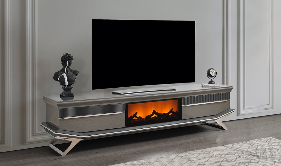 Medusa Home Mobilya - Oriente Antrasit Şömineli Tv Sehpası