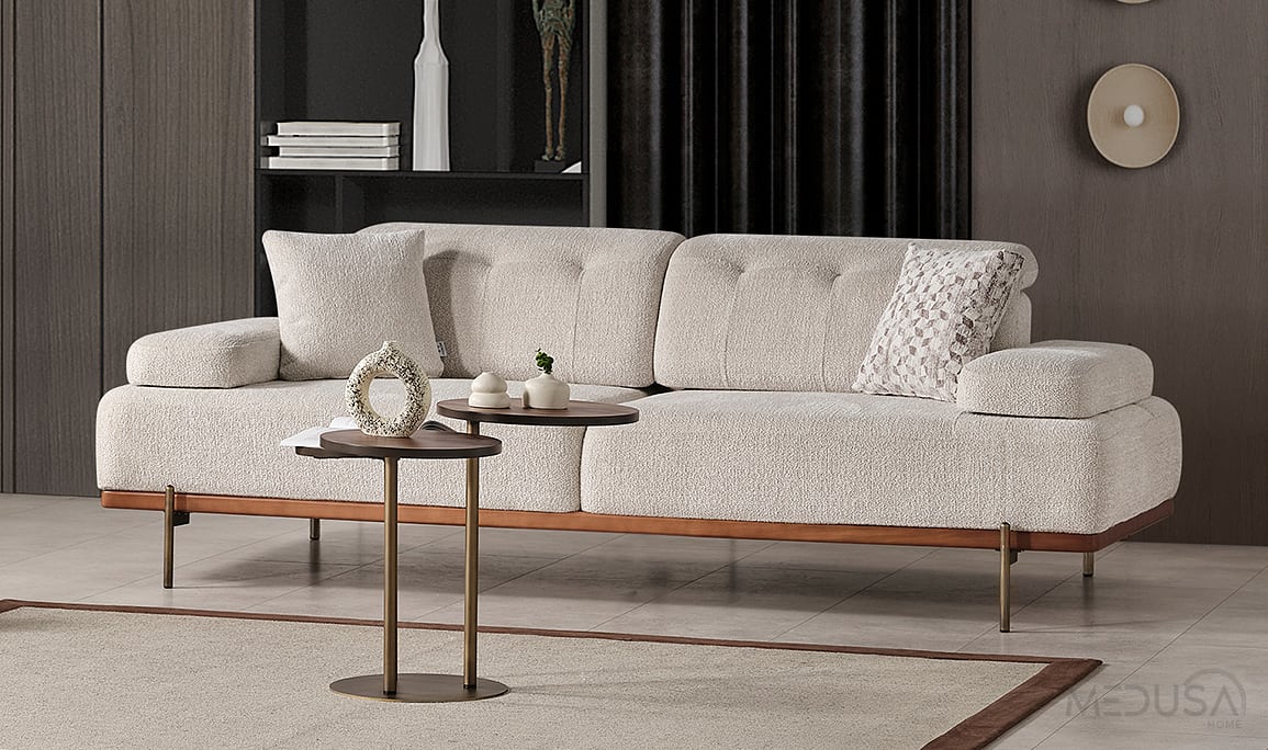 Medusa Home Mobilya - Oslin Beyaz Üçlü Koltuk