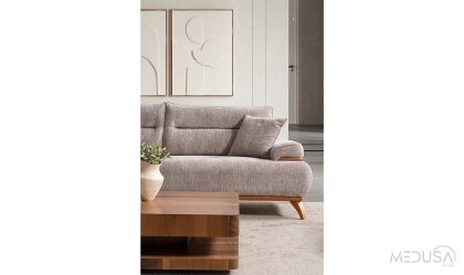 Medusa Home Mobilya - Paris Krem Üçlü Koltuk