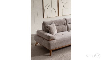 Medusa Home Mobilya - Paris Krem Üçlü Koltuk
