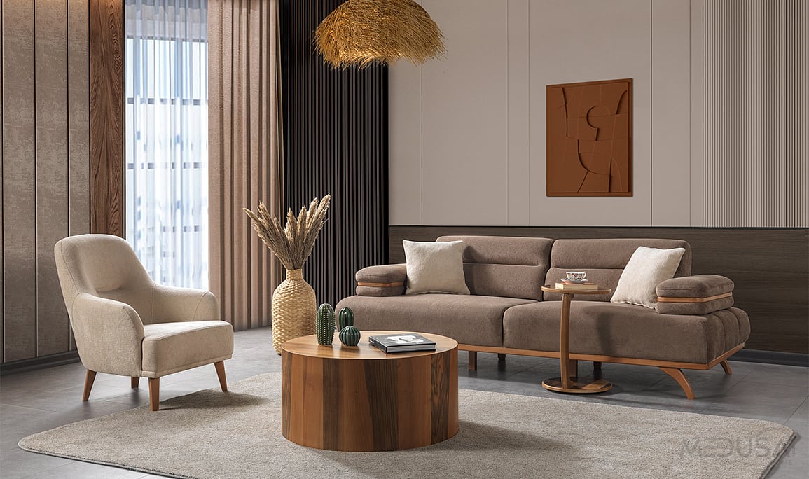 Medusa Home Mobilya - Pars Kahve Üçlü Koltuk
