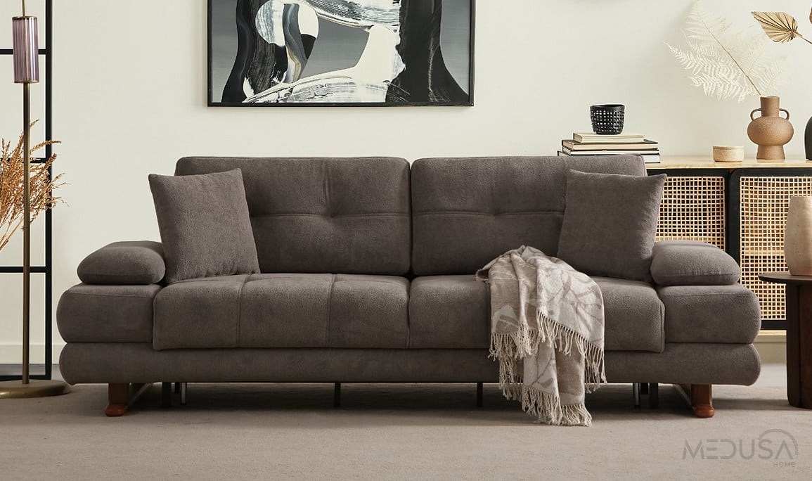 Medusa Home Mobilya - Perra Sandıklı Antrasit Üçlü Koltuk