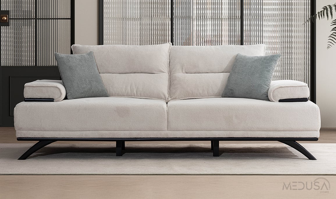Medusa Home Mobilya - Peru Beyaz Üçlü Koltuk