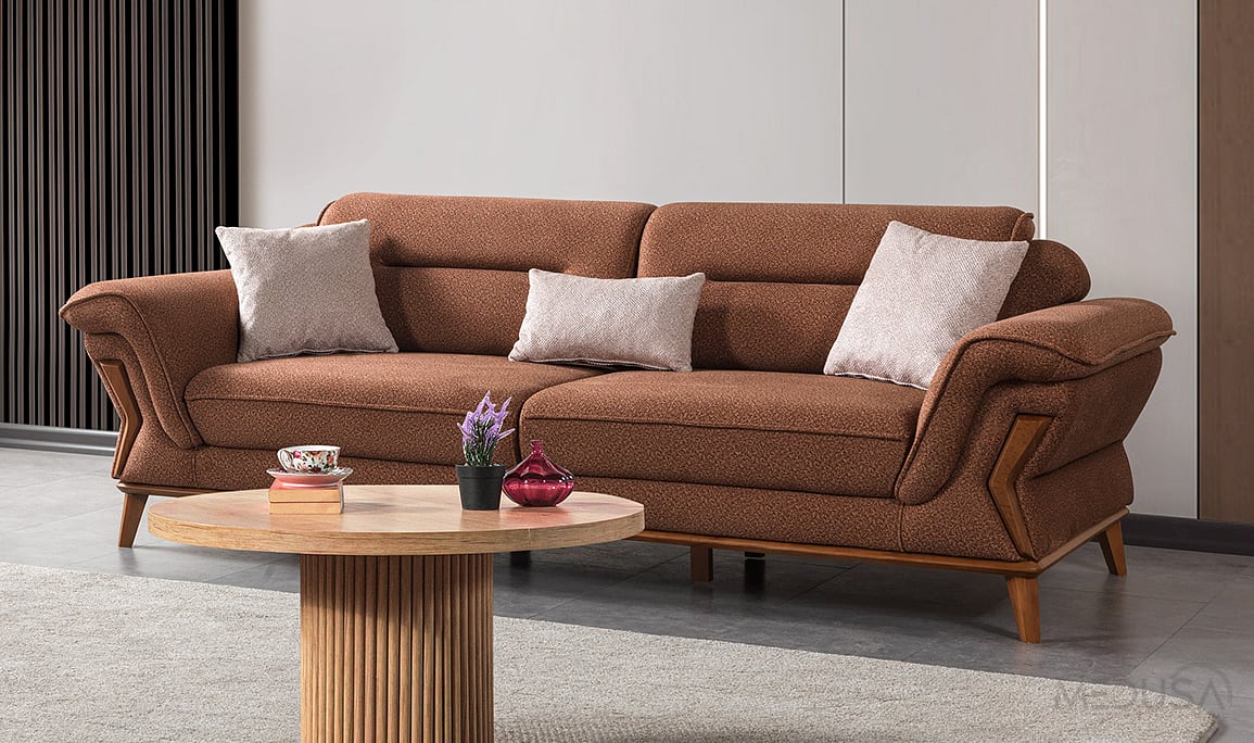 Medusa Home Mobilya - Pierra Kahve Üçlü Koltuk