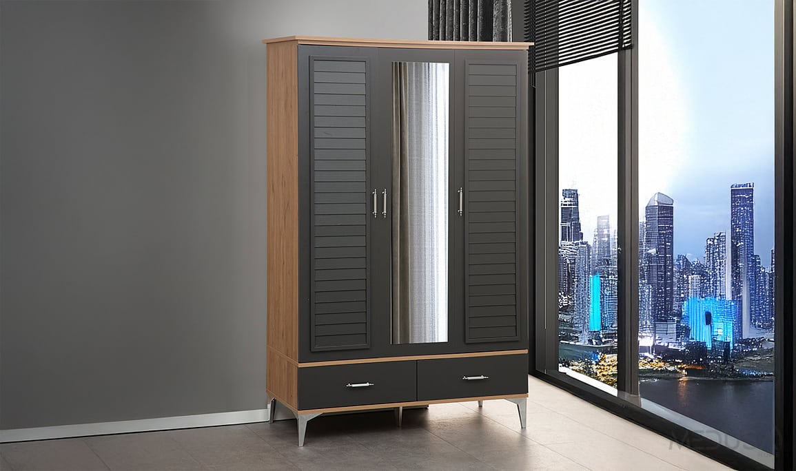 Medusa Home Mobilya - Plus Antrasit 3 Kapılı Gardırop