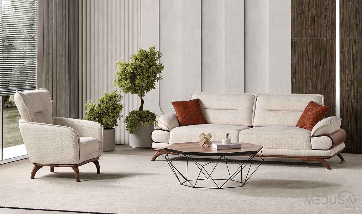Medusa Home Mobilya - Polaris Krem Üçlü Koltuk
