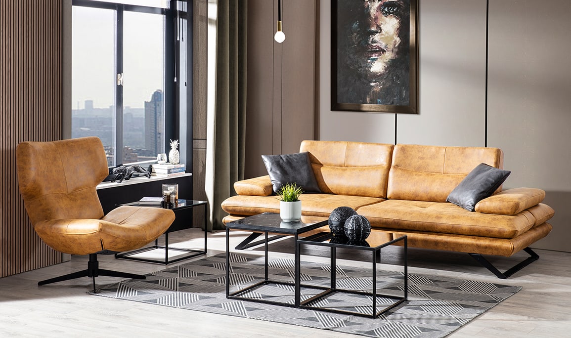 Medusa Home Mobilya - Polo Black Üçlü Koltuk Hardal