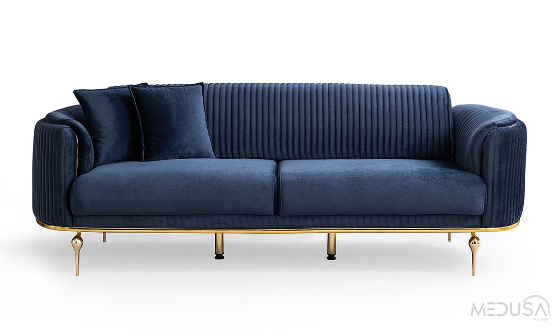 Medusa Home Mobilya - Prestij Luxury Lacivert Üçlü Koltuk