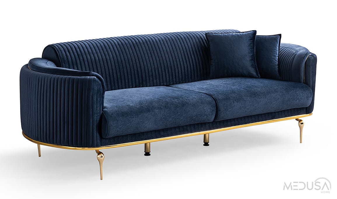 Medusa Home Mobilya - Prestij Luxury Lacivert Üçlü Koltuk