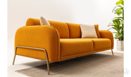 Medusa Home Mobilya - Pufa Turuncu Üçlü Koltuk