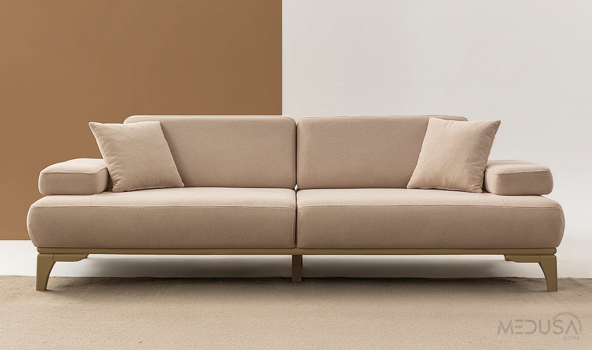 Medusa Home Mobilya - Pulse Gold Krem Üçlü Koltuk
