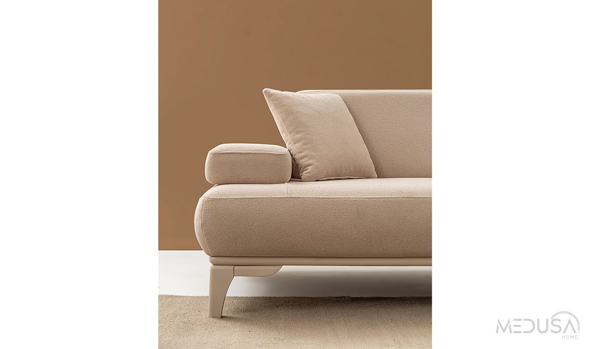 Medusa Home Mobilya - Pulse Gold Krem Üçlü Koltuk