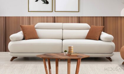Medusa Home Mobilya - Ramess Beyaz Üçlü Koltuk