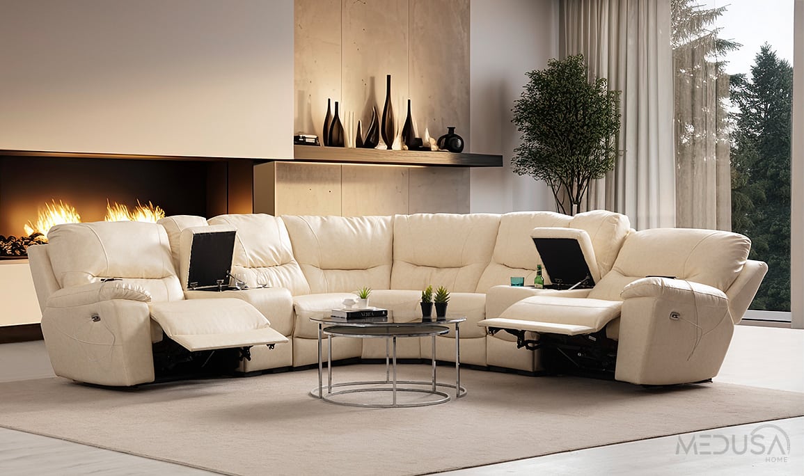 Medusa Home Mobilya - Ravella Motorlu Deri Köşe Takımı