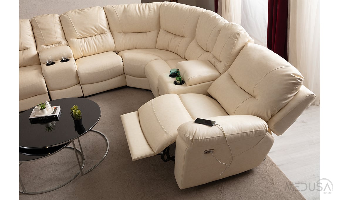 Medusa Home Mobilya - Ravella Motorlu Deri Köşe Takımı