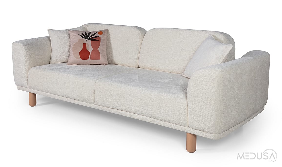 Medusa Home Mobilya - Raven Bohem Beyaz Üçlü Koltuk