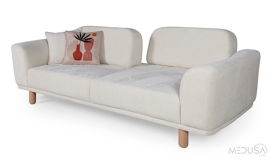 Medusa Home Mobilya - Raven Bohem Beyaz Üçlü Koltuk