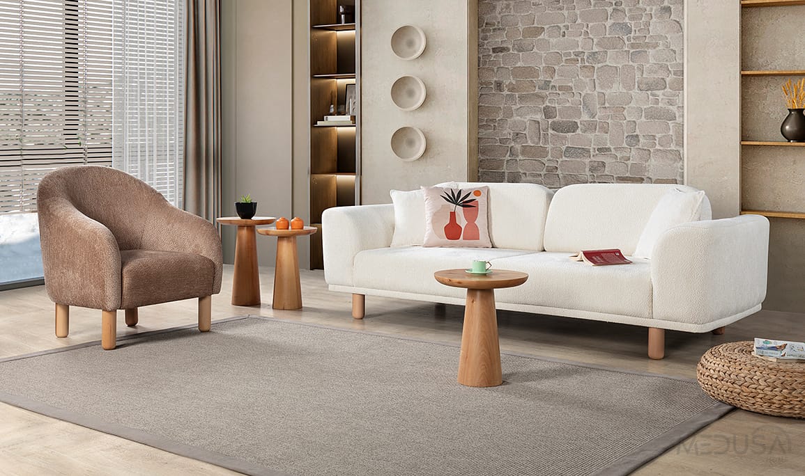 Medusa Home Mobilya - Raven Bohem Beyaz Üçlü Koltuk