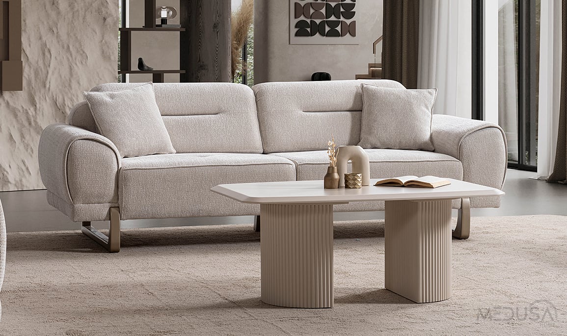 Medusa Home Mobilya - Reve Krem Üçlü Koltuk