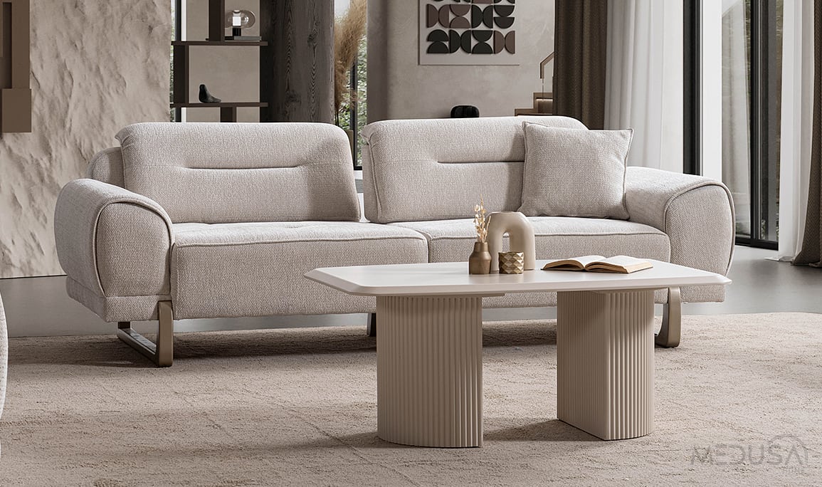 Medusa Home Mobilya - Reve Krem Üçlü Koltuk