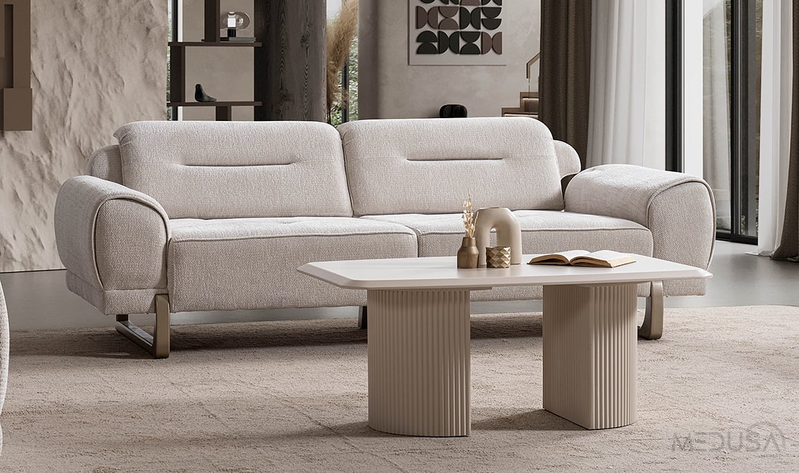 Medusa Home Mobilya - Reve Krem Üçlü Koltuk