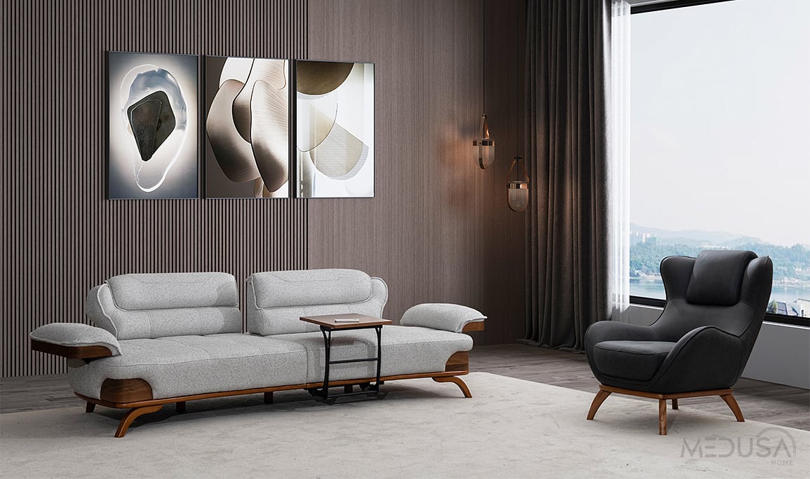 Medusa Home Mobilya - Rivo Beyaz Üçlü Koltuk