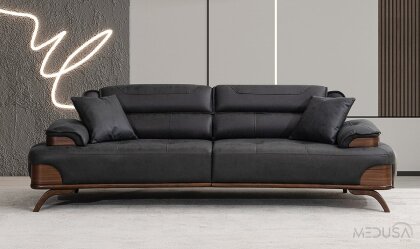 Medusa Home Mobilya - Rivo Siyah Üçlü Koltuk