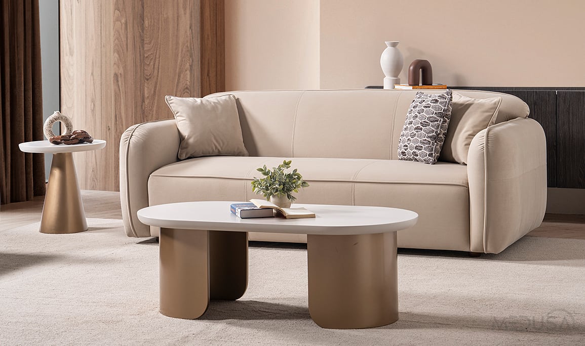 Medusa Home Mobilya - Rocco Krem Üçlü Koltuk