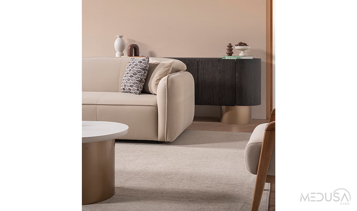 Medusa Home Mobilya - Rocco Krem Üçlü Koltuk