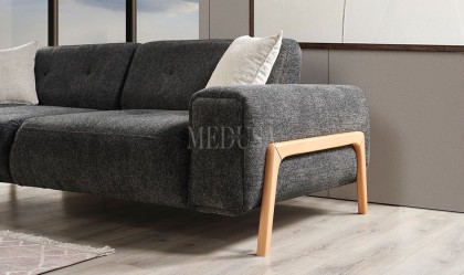 Medusa Home Mobilya - Rolexa Ahşap Antrasit Üçlü Koltuk