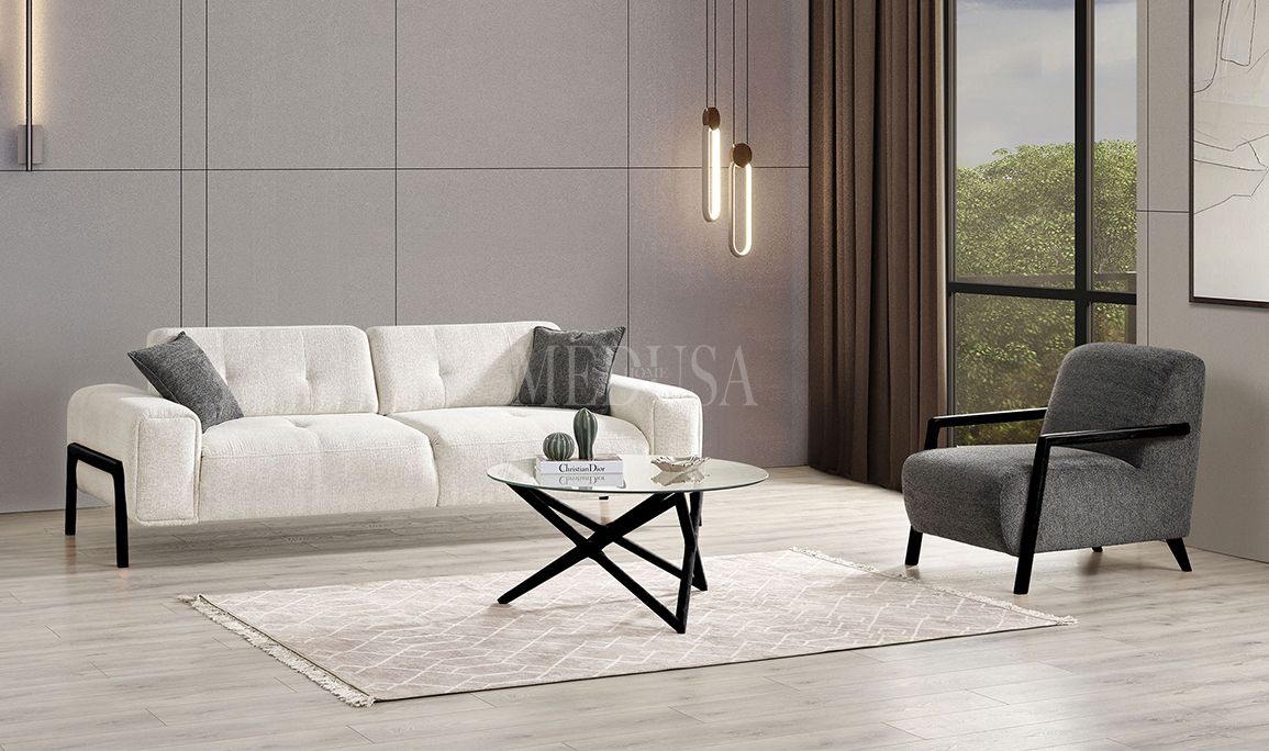 Medusa Home Mobilya - Rolexa Beyaz Üçlü Koltuk