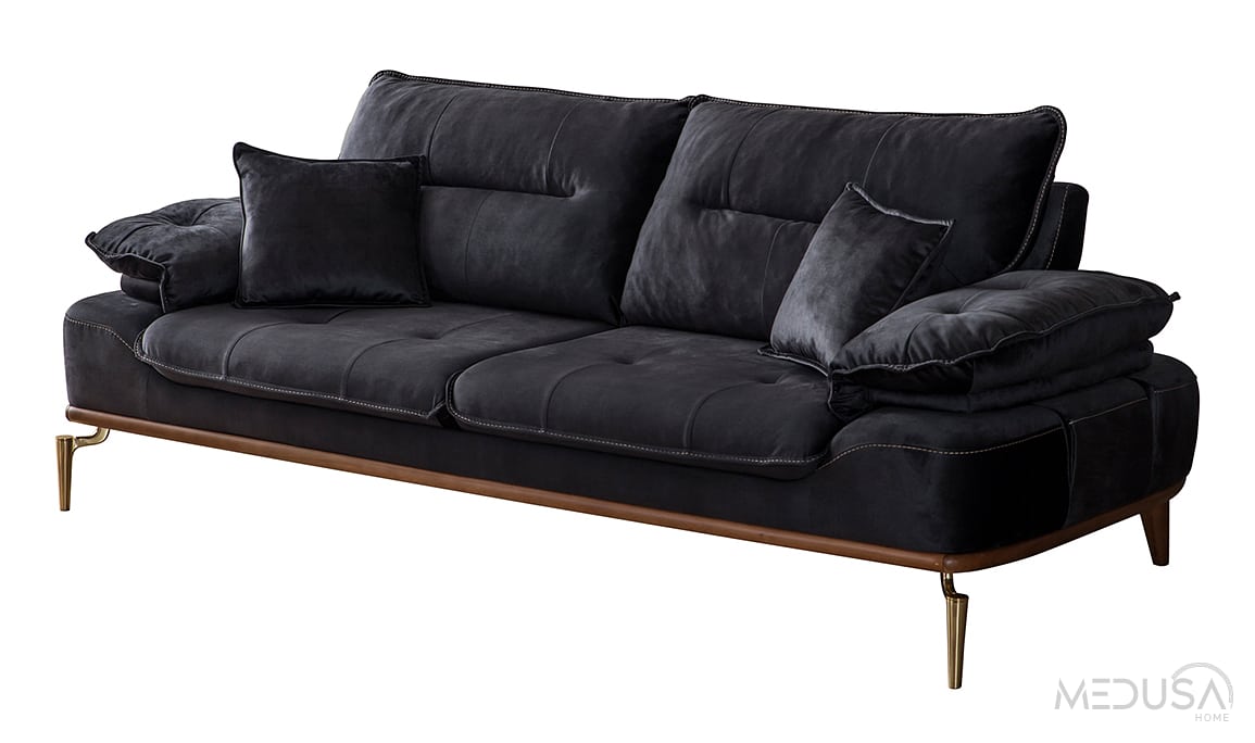 Medusa Home Mobilya - Roya Siyah Üçlü Koltuk