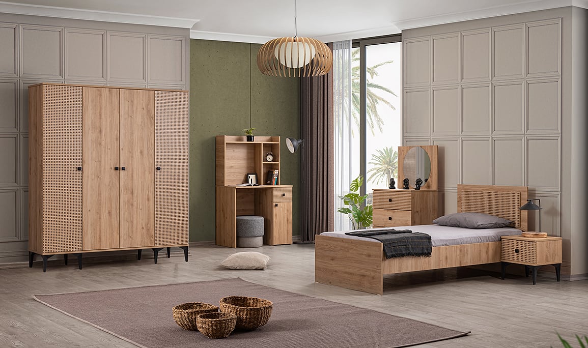 Medusa Home Mobilya - Rustik 4 Kapaklı Genç Odası