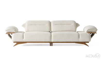 Medusa Home Mobilya - Safir Beyaz Üçlü Koltuk