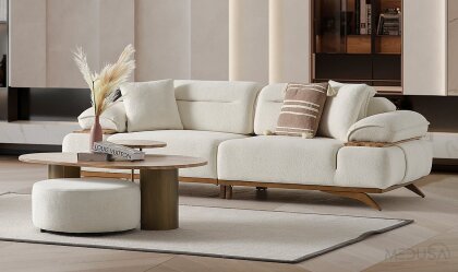 Medusa Home Mobilya - Safir Beyaz Üçlü Koltuk