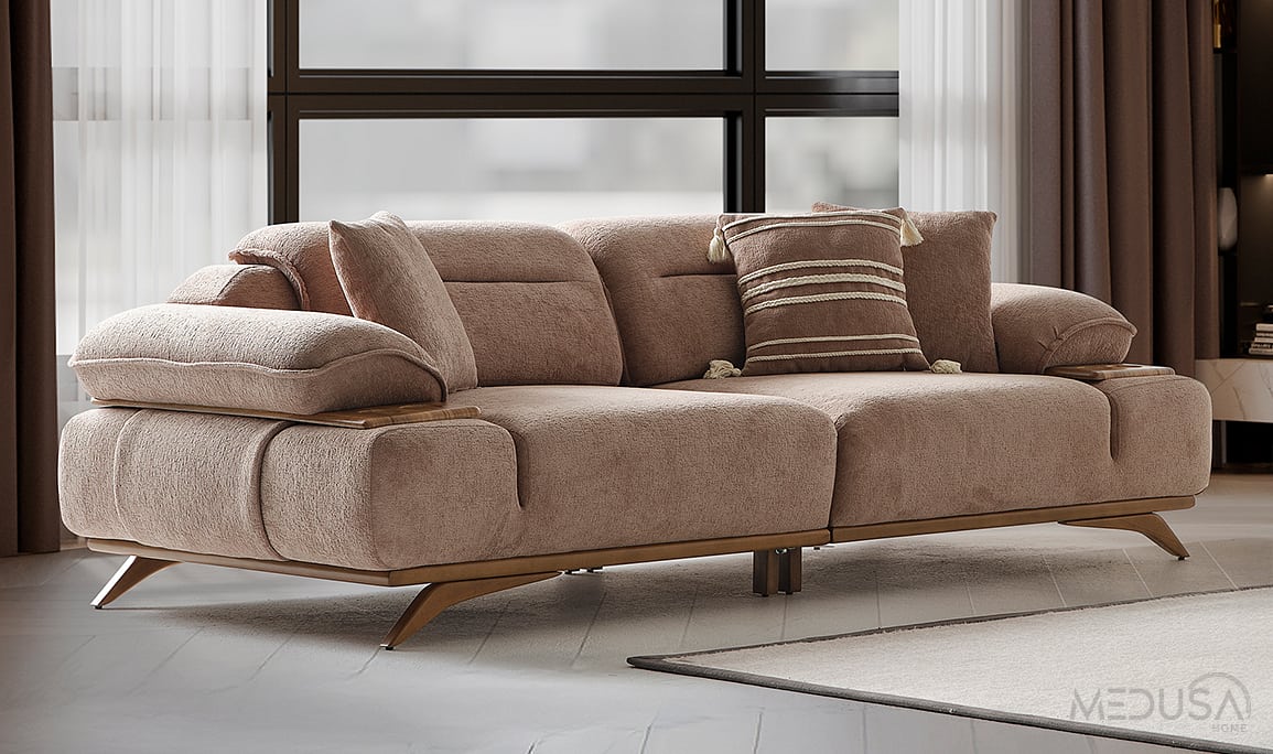 Medusa Home Mobilya - Safir Taupe Üçlü Koltuk