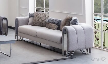 Medusa Home - Selux Gümüş Üçlü Koltuk Krem Medusa Home - Selux Gümüş Üçlü Koltuk Krem