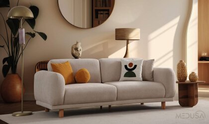 Medusa Home Mobilya - Seul Krem Üçlü Koltuk