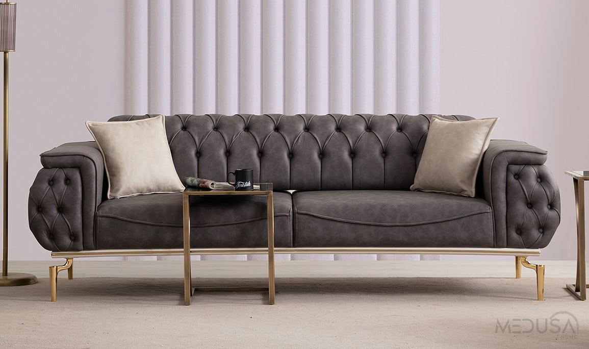 Medusa Home Mobilya - Silea Luxury Antrasit Üçlü Koltuk