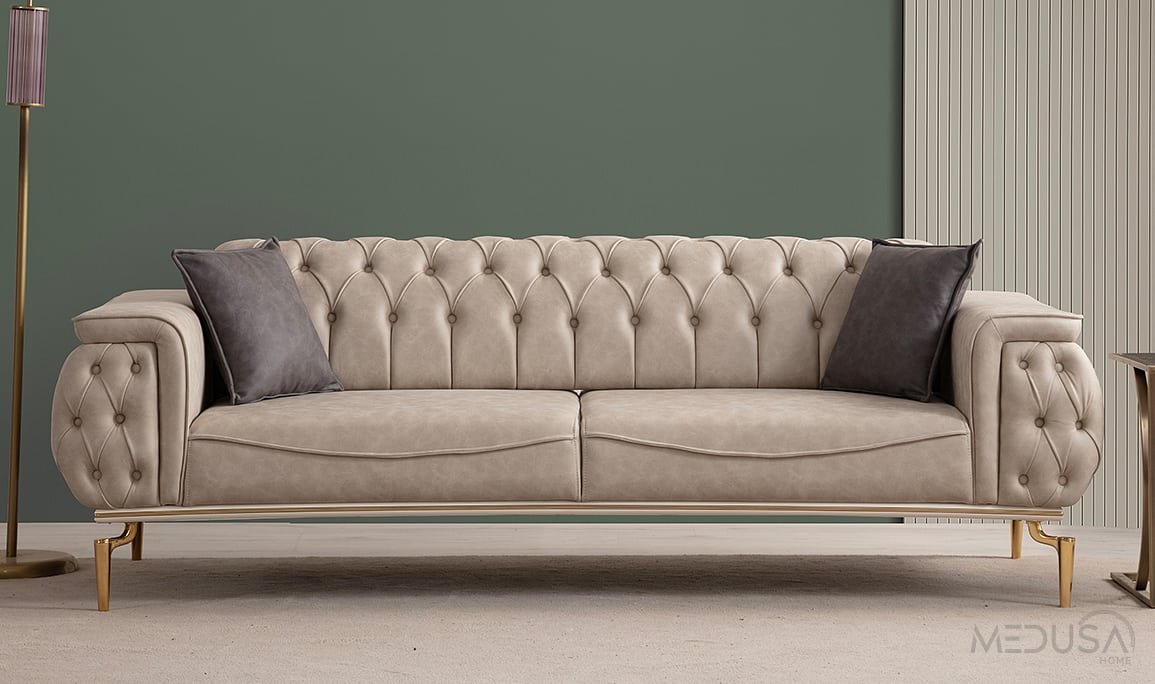 Medusa Home Mobilya - Silea Luxury Krem Üçlü Koltuk