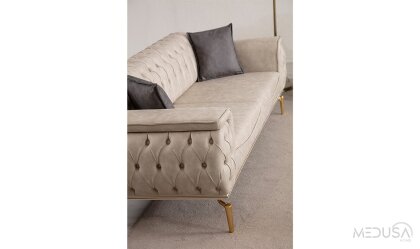 Medusa Home Mobilya - Silea Luxury Krem Üçlü Koltuk