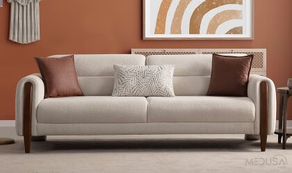 Medusa Home Mobilya - Silvano Beyaz Üçlü Koltuk